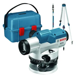 Bosch Optisches Nivelliergerät GOL 26 G (26-fache Vergrößerung, Maßeinheit: 400 Gon, Arbeitsbereich: bis zu 100 m, Messlatte GR 500 Baustativ BT 160, im Transportkoffer)