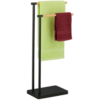 Relaxdays Handtuchhalter , Metall, Holz, Kunststoff , 36.5x78x20 cm , Badezimmer, Badezimmerausstattung, Handtuchhalter