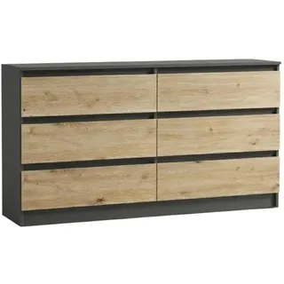 home collective Kommode mit 6 Schubladen 140 x 78 x 35 cm Anthrazit/Eiche