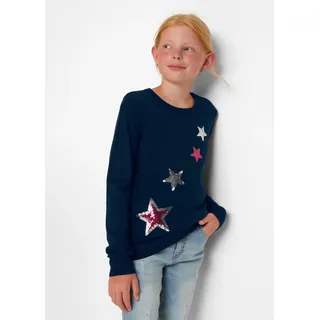 bonprix Strickpullover "Feinstrickpullover mit Pailletten" Feinstrick, mit Rundhalsausschnitt, regular fit, Paillettenapplikation, dunkelblau