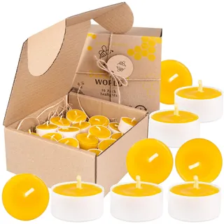 BeesWax World Teelichter aus 100 % natürlichem Bienenwachs | 10-50-teiliges Set mit stabilen Dochten | Ø 37 mm | 4 Std Brenndauer – Metall | Transparent | Weiß – Allergiefrei (Weiß, 16)