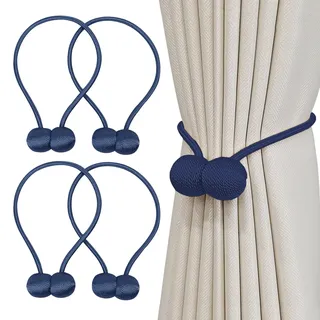 Magnetische Vorhang Raffhalter 4 Stück, Gardinen Raffhalter Schwarz Gardinen Halter mit Magneten, Vorhang Halter Raffhalter für Gardinenklammern Vorhänge Zuhause, Büro, Dekoration (Saphirblau)