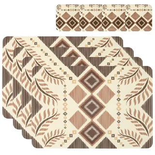 Casaido Platzdeckchen Abwaschbar, Tischsets Leder Und Untersetzer, Tischset Set Mit 4 Untersetzern Und 4 Platzsets Abwaschbar Tischset rutschfest