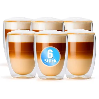 BigDean 6 Doppelwandige Latte Macchiato Gläser 300 ml Kaffeegläser Tassen | aus Borosilikatglas und in Geschenkverpackung