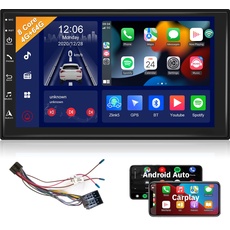 Podofo Android Autoradio 4G+64G 8-Kerne, 2 Din Autoradio Carplay/Android Auto/4G/WIFI/GPS/Galileo Navi, 7" IPS Touchscreen USB/Bluetooth 5.0/AM/FM/RDS Auto Radio Car Stereo+ISO Kabel