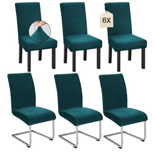 6er Set Stuhlhussen für Schwingstuhl, Stretch Samt, Französischgrün
