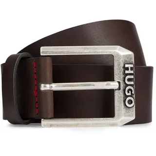 Ledergürtel HUGO "Gelio Sz40", Herren, Gr. 85, braun (schwarz braun 202), Leder, unifarben, Gürtel Ledergürtel, mit Markenlabel von HUGO