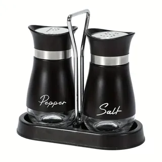 Salz und Pfefferstreuer Set, Salzstreuer Gewürzflaschen Klein aus Glas und Edelstahl, Gewürzstreuer Küchenzubehör, Gewürzflaschenbehälter Schwarz für Küche, Unterwegs, Wohnmobil, BBQ Nachzufüllen