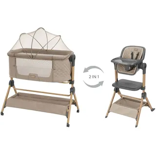 Kikkaboo Sleat Me 2 In 1 Beistellbett Für Zuhause Hochstuhl - Beige - One Size