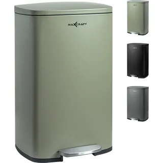 MAXCRAFT Mülleimer / Treteimer mit Soft Close Deckel - 50 Liter in Grün - Grün