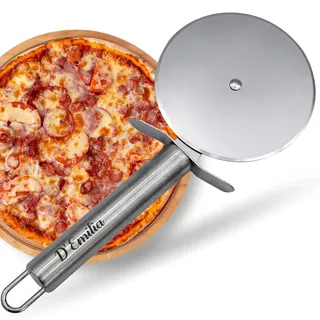 D'Emilia Professioneller Pizzaschneider aus Edelstahl für den Einsatz in der Küche, scharfe Rolle mit 9 cm Durchmesser, vielseitig verwendbar, leicht zu reinigen und langlebig