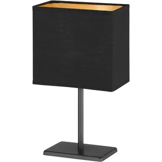 Fischer & Honsel Tischleuchte Bozen | sandschwarz matt| Stoffschirm schwarz Chintz innen goldfarben| L: 17 cm, B: 10 cm, H: 30 cm | mit Schnurschalter| 1x E14 max. 25 W ohne Leuchtmittel