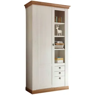 Furn.Design Stauraumschrank weiß Pinie, Eiche Wotan, Landhaus Mehrzweckschrank 102 x 204 cm , Weiß, Eiche Wotan , Holzwerkstoff , Nachbildung,Pinie , 5 Fächer , 3 Schubladen , 102x204x44 cm , FSC 100% , Waschküche, Mehrzweckschränke