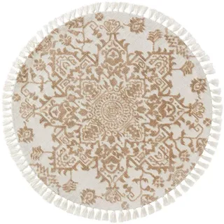 Kunstloft Teppich rund Elias Beige ø 150 cm rund , Textil , Grafikmuster , Rund , 150x1 cm , Gots , wasserabweisend , Teppiche und Böden, Teppiche