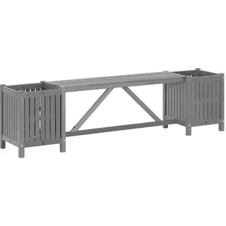 vidaXL Akazienholz Massiv Gartenbank mit 2 Pflanzkübeln Blumenkasten Parkbank Holzbank Sitzbank Bank Terrasse Gartenmöbel 150cm Grau