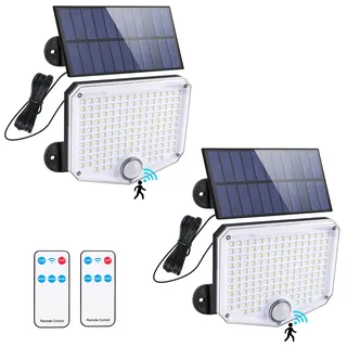 T-SUN 2 Stücke Solarlampen für Außen mit Bewegungsmelder, 222 LED Solarleuchten Aussen 3 Modi Solar Strahler Aussenleuchte IP65 Wasserdichte Solar Wandleuchte für Garten, Garage, Hof (Kaltesweiß)