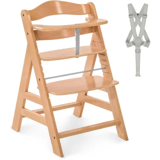 hauck Alpha+, Natur - Mitwachsender Holzhochstuhl aus Buche für Kinder ab 6 Monaten bis 90 kg - Inklusive 5 Punkt Gurt, Schrittgurt, Schutzbügel - Kompatibel mit viel Zubehör