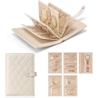Edelstein-Travel-Cases - Reise-Schmuck-Tasche - Schmuck-Atlas - mit einem durchsichtigen Schließer - Schmuck-Tasche - Schmuck-Verstauschtasche - Schmuck für Ohrringe aufbewahren - Weiß