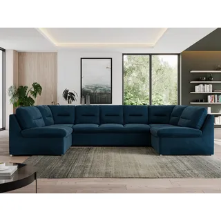 Sofa XXL U-Form Beige, Wohnlandschaft U Form mit Schlaffunktion, Sofa mit Schlaffunktion, Schlafsofa, Wohnzimmer Couch mit schlaffunktion - Morbido U - Dunkelblau Velvet - Blau