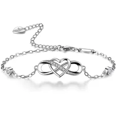 Bo&Pao Infinity Armband Damen 925 Sterling Silber mit Unendlichkeitszeichen und Herz Zirkonia