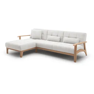 Cavadore Ecksofa Billan / Schlafsofa im skandinavischen Design mit Longchair, Bett und massivem Holzgestell in Buche / 264 x 88 x 183 / Mikrofaser, Weiß