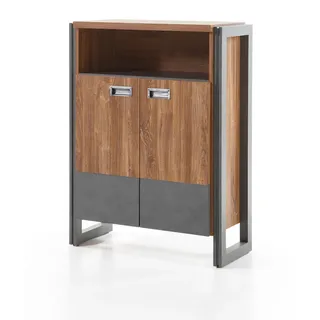 Kommode Eiche Stirling, Matera grau, Sideboard 75 x 100 cm , Eichefarben, Grau , Holzwerkstoff , Nachbildung,Eiche , Uni, Holz Optik , Rechteckig , Kufe , 75x100x33 cm , Kleinmöbel, Kommoden, Kommoden