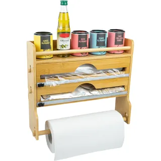 VON STEINEICH® Küchenrollenhalter aus Holz [ohne Bohren] Wandrollenhalter für Küchenrolle, Alufolie & Frischhaltefolie - Kitchen Organizer mit extrem scharfen Klingen – einfache Montage & Handhabung