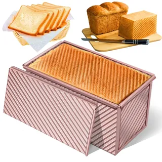 Toastbrot Backform Brotbackform mit Deckel Kastenform Brot Backen Roségold Toastbrotform Aluminium Stahl 550G Teig Toast Form Antihaft Backform Toast für Gebäck Laibe Kuchen(20,8x12x11cm)