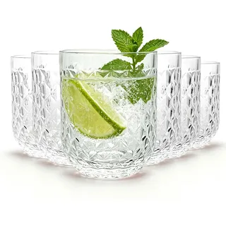 Haayymo Gläser Trinkgläser 6er Set, 350ml Highball-Gläser Geriffelt Wasserglas Elegant Art Deco Ripple Vintage Glaswaren für Wein Whiskey Saft Gin (Weiß)