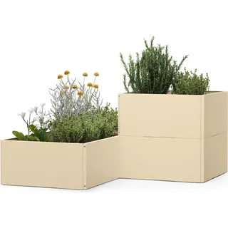 Blumfeldt Versagrow Hochbeet - Modulares Hochbeet Metall, 651 L, Pulverbeschichteter Stahl, Frost- und Rostfrei, Höhenverstellbar bis 90 cm, Für Gemüse und Kräuter, Einfacher Aufbau - Beige