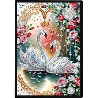 DCIDBEI DIY 5D Notizbücher Diamant Malerei Diamond Painting Notizbuch A5 Hardback Notebook Tagebuch Schwan Skizzenbücher Notizblock A5 Diamond Painting Strass Schwan Landschaft