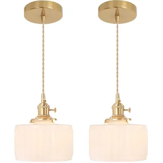 Shenmoyl Pendelleuchte Esstisch 2 Stück, Hängelampe Vintage Gold, Esstischlampe Hängend Höhenverstellbar Für Küche Esszimmer Schlafzimmer Wohnzimmer Weiß Gestreift