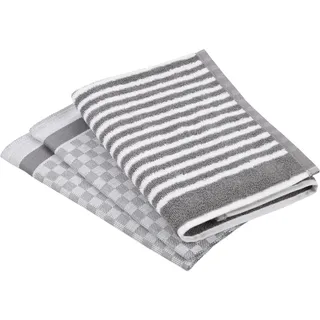 Ross Geschirrtuch »Exclusiv« 1x Küchen-Frottiertuch (Streifen) und 2 Geschirrtücher, (Karodesign), silberfarben