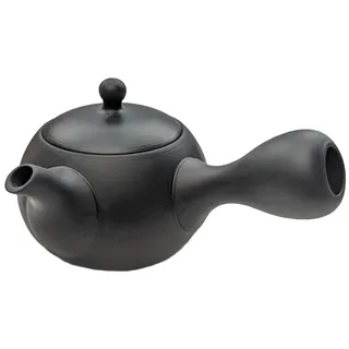 Kyusu Japanische Teekanne Mit Seitengriff für Grünen Tee, Keramik Schwarz 200ml aus Tokoname, Integriertes Keramik Teesieb, Asiatische Einhand-Teekanne