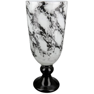 GILDE Deko Vase Pokal auf Fuß - Glasvase Marmoroptik - Elegante Dekoration Wohnzimmer - Geschenk Geburtstagsgeschenk - Farben: Schwarz Weiß Höhe 31 cm