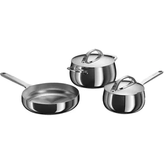 BergHOFF Home Topfset Edelstahl 5 teilig, Stieltopf 16 cm, Kochtopf 20 cm, Bratpfanne 24 cm, PTFE frei, Stellar Steel - Grau