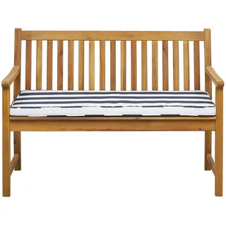 Beliani Gartenbank zertifiziertes Holz hellbraun Auflage blau gestreift 120 cm Vivara , 120x88x61 cm , Gartenmöbel, Gartenbänke