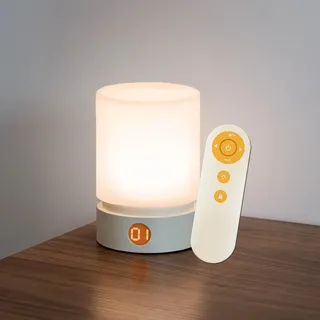 Smilodon Timer-Nachtlicht Pro, dimmbare LED-Nachttischlampe, Nachtlicht für Kinder und Babys, Holzmaserung, Schlafhilfe, wiederaufladbar, batteriebetrieben (Weiß, Erhöhung (mit Fernbedienung))
