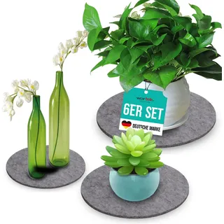 wortek Filzuntersetzer rund für Vasen Blumen Glas - 6er Set - 15cm / 20 cm / 25cm – Untersetzer Gläser Schwarz Topfuntersetzer Glasuntersetzer Tischuntersetzer Untersetzer Blumentopf Untersetzer Filz