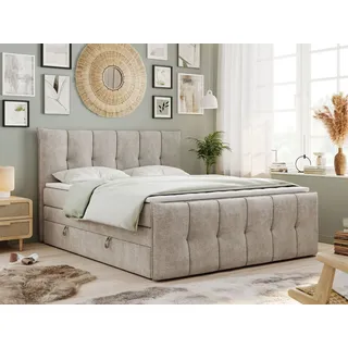 MKS Meble King Boxspringbett 180x200, Boxspringbett 180x200 mit Bettkasten und Matratze H3, Polsterbett 180x200 mit Matratze, Bett 180x200 mit Bettkasten, PREMIUM-11-KING - 180x200 - Beige - Struktur - H3 - Beige