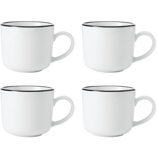 Mikasa Limestone Porzellanbecher Set, 4x Porzellanbecher mit schwarzem Rand für Tee und Kaffee, 360ml| Geschenkkarton & spülmaschinenfest, Weiß