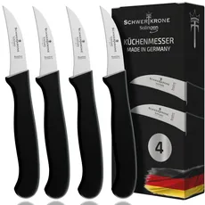 Schwertkrone Solingen 4er Messerset - Gebogene Küchenmesser, Vogelschnabel, Gemüsemesser, Schälmesser, Rostfrei, 2,5", Superscharf, Spülmaschinenfest