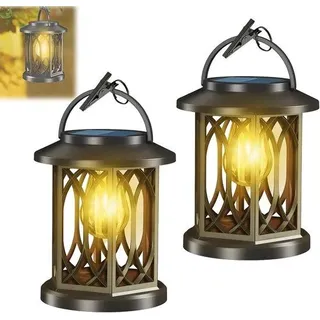 Solarleuchten - wasserdichte blinkende Lichter, automatische Stecker, hangende Dekorationen, für Außen, Terrasse und Garten (2 Stück) - Schwarz