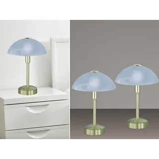 2er SET kleine dimmbare LED Tischleuchten Messing mit Glas Lampenschirm, H: 30cm
