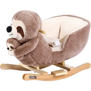 Spielwerk® Schaukeltier Faultier mit Babyfaultier inkl. Sound Effekt Sicherheitsgurt Plüsch Schaukel Wippe Kinder Baby Spielzeug Balancetraining besonders weich Schaukelpferd - Braun