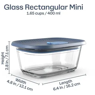 Tupperware VoilaTM Glas-Vorratsdose Rechteckig, klein 400 ml - Dunkelgrau, Blau