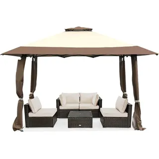 Costway Pavillon 4 x 4 m inkl. 4 Seitenteile Braun/Beige