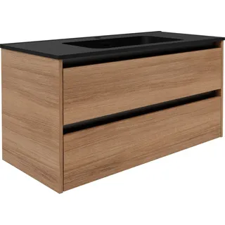Fackelmann Waschtischunterschrank Vita 100 cm x 50 cm x 46 cm Oak Griff Schwarz