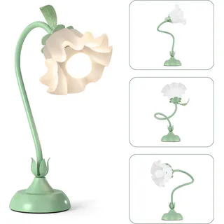 COSTWAY Blume Tischlampe, Nachttischlampe Schreibtischlampe mit Maiglöckchen-Acryllampenschirm, verstellbarem Stiel & Schaltersteuerung - Grün, Weiß