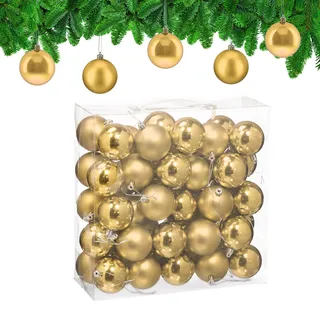 Relaxdays Weihnachtskugeln 50er Set, Weihnachtsdeko, matt & glänzend, Christbaumkugel ∅ 6 cm, Weihnachtsbaumdeko, Gold